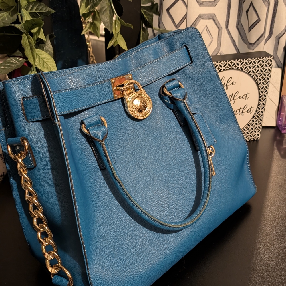 MICHAEL Michael Kors Blue Tote with Gold Accents